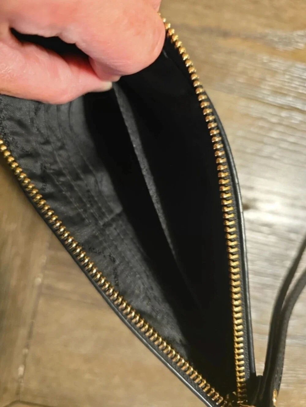 Michael Kors Black Wristlet Clutch with Gold Logo